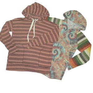 2 LOT Lightweight Knit Hoodies Celeste and Lime & Chili sz M